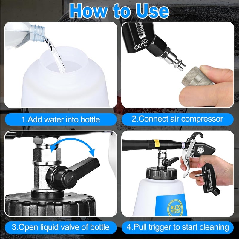 phepetroll Car Cleaning Gun Kit Detailing Interior Dry Air Blow Gun with 2 Nozzle High Pressure Blower Cleaning Tool Kit for Car Surfaces Quickly Blasts Dust, Works with Air Compressor - Image 5